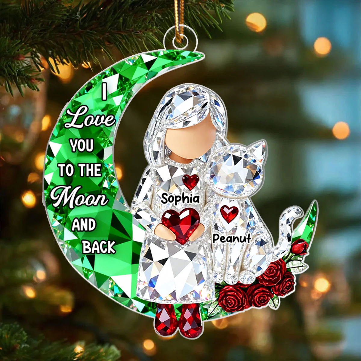 I Love You to the Moon and Back 3D Crystal Effect - Personalized Acrylic Ornament - Sentimental Gift for Cat Moms - Image 5