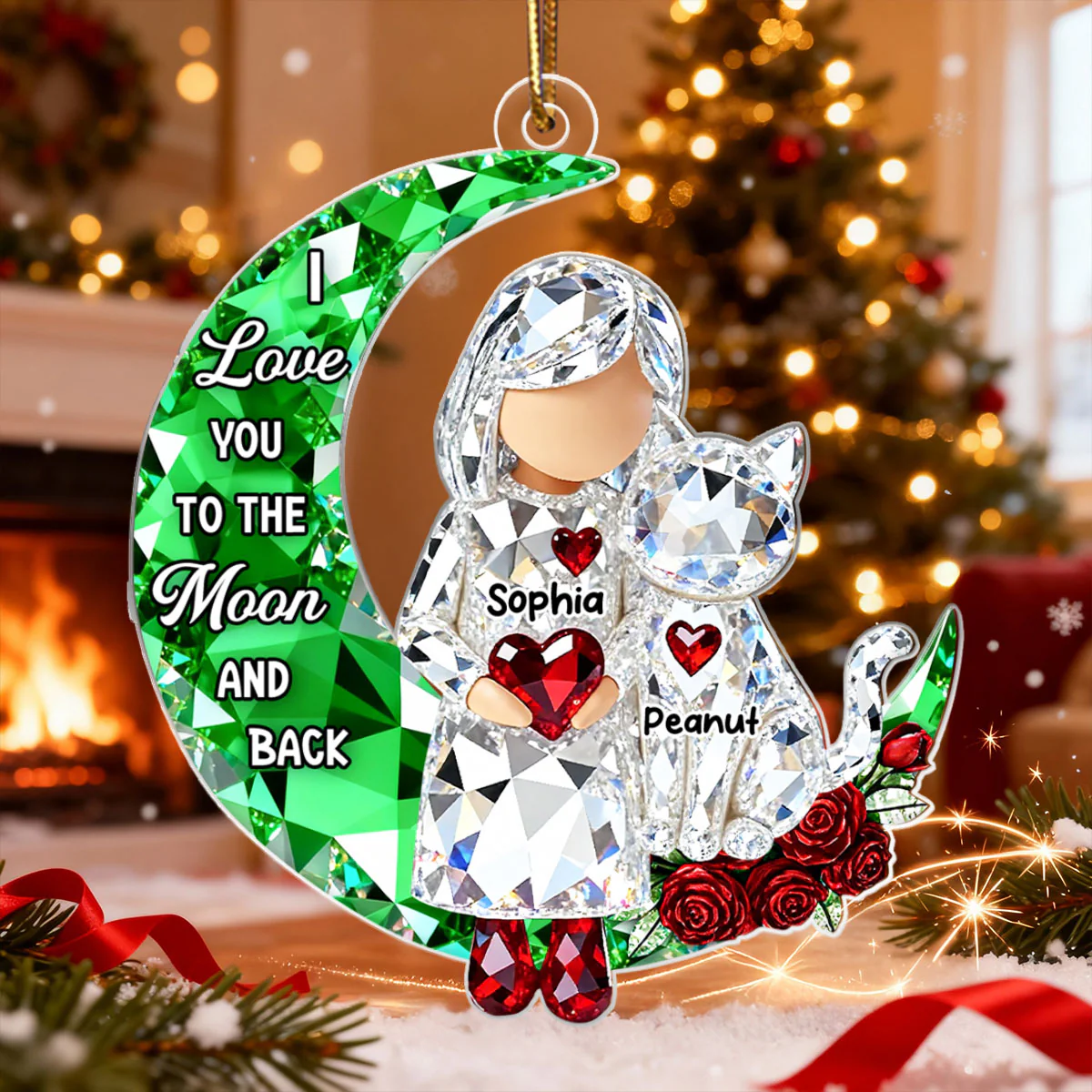 I Love You to the Moon and Back 3D Crystal Effect - Personalized Acrylic Ornament - Sentimental Gift for Cat Moms - Image 6