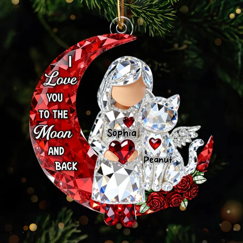 I Love You to the Moon and Back 3D Crystal Effect - Personalized Acrylic Ornament - Sentimental Gift for Cat Moms - Image 8
