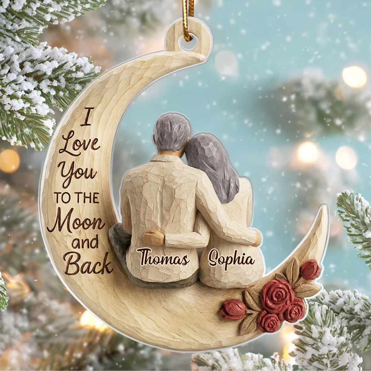 I Love You To The Moon And Back Faux Wood - Personalized Acrylic Ornament - Heartwarming Christmas Gift For Him, For Her, For Couple - Image 3