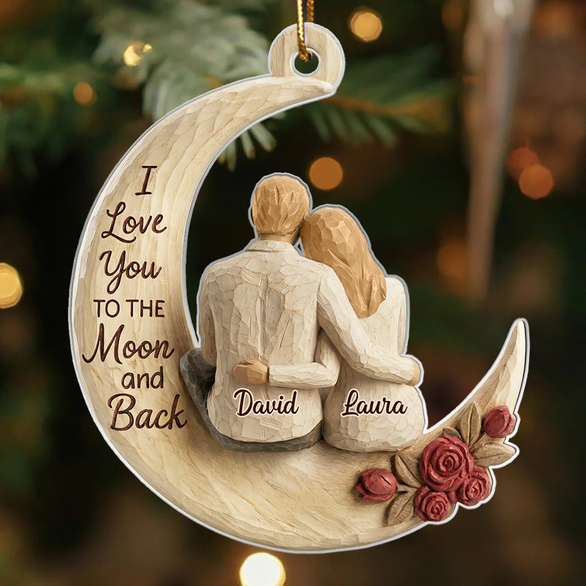 I Love You To The Moon And Back Faux Wood - Personalized Acrylic Ornament - Heartwarming Christmas Gift For Him, For Her, For Couple - Image 5