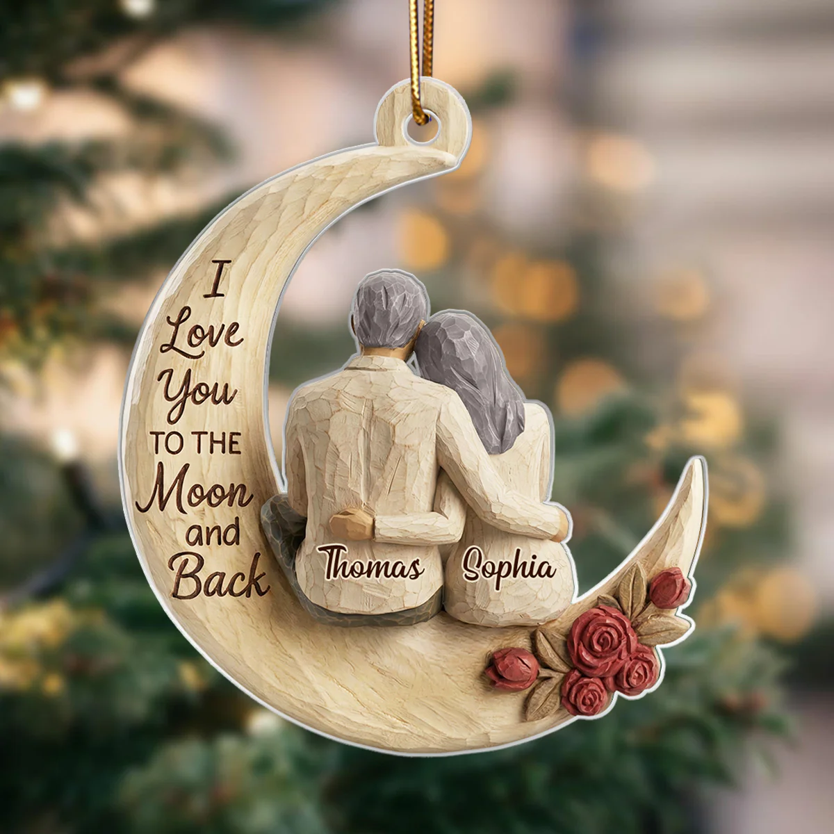 I Love You To The Moon And Back Faux Wood - Personalized Acrylic Ornament - Heartwarming Christmas Gift For Him, For Her, For Couple - Image 6