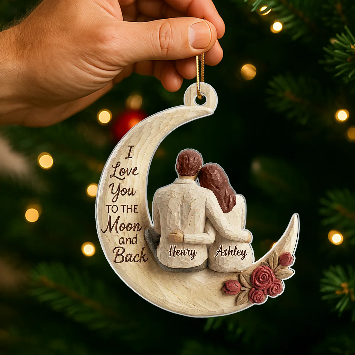 I Love You To The Moon And Back Faux Wood - Personalized Acrylic Ornament - Heartwarming Christmas Gift For Him, For Her, For Couple - Image 7