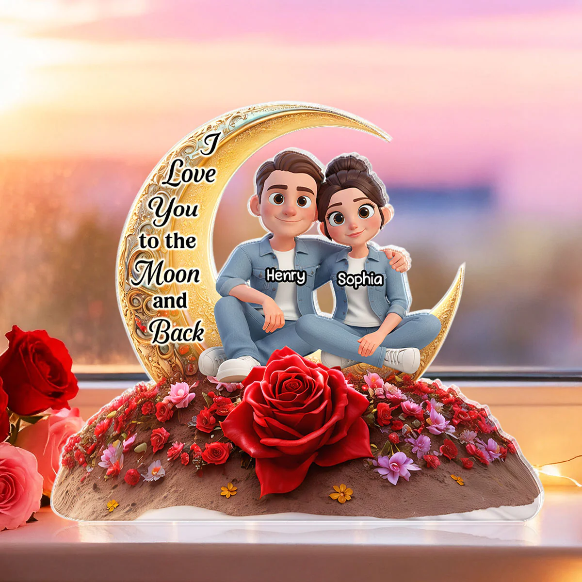 I Love You To The Moon And Back Moon Rose - Personalized Acrylic Block Plaque - Anniversary, Valentine's Day Gift, Gift For Him, Gift For Her - Image 5