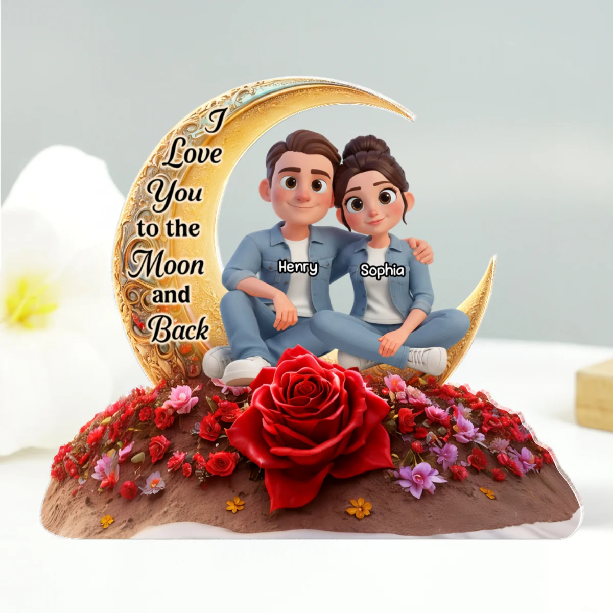 I Love You To The Moon And Back Moon Rose - Personalized Acrylic Block Plaque - Anniversary, Valentine's Day Gift, Gift For Him, Gift For Her - Image 8