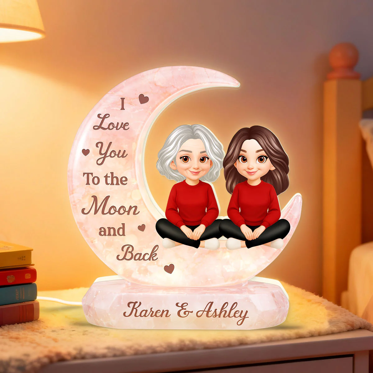 I Love You To The Moon Mom And Daughter - Personalized Light Box - Heartfelt Gift For Mom, Grandma - Image 2