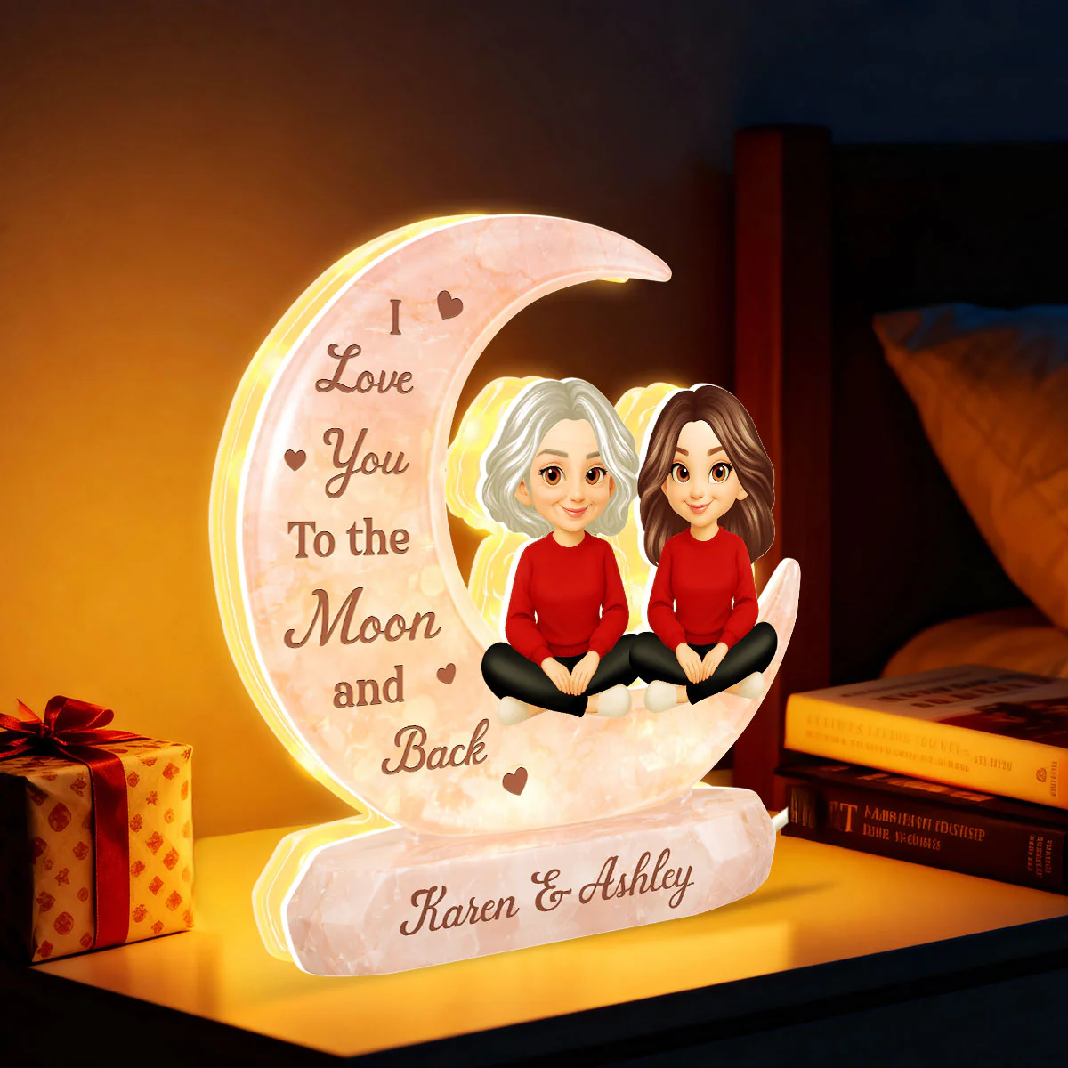 I Love You To The Moon Mom And Daughter - Personalized Light Box - Heartfelt Gift For Mom, Grandma - Image 3
