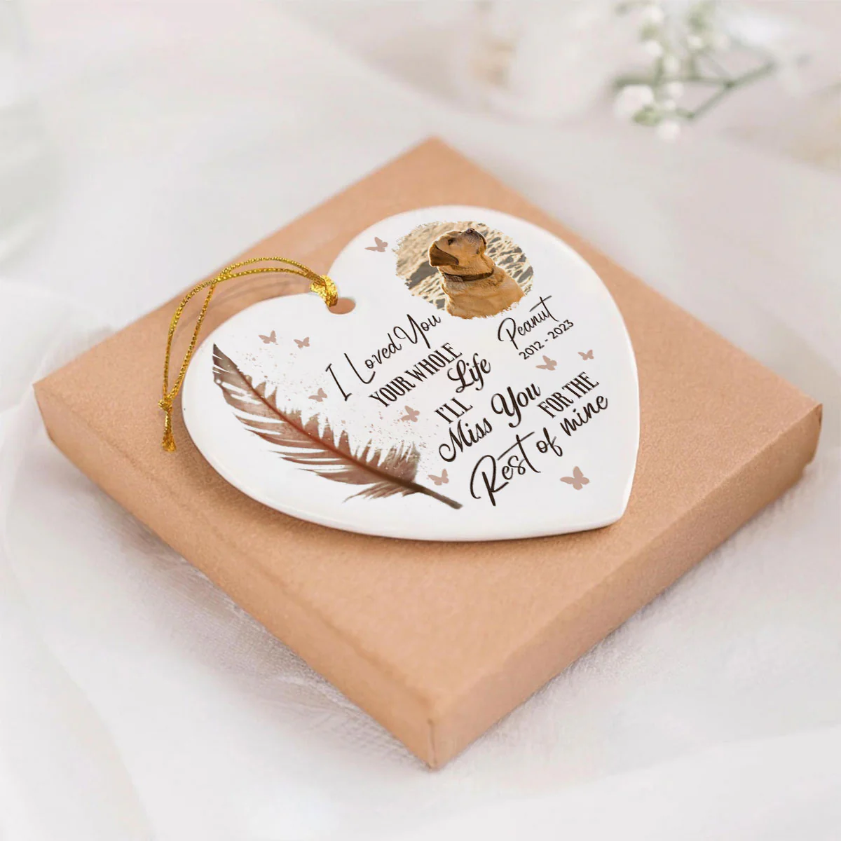 I Loved You Your Whole Life I’ll Miss You For The Rest Of Mine Pet Memorial Heart Ceramic Ornament, Upload Photo Personalized Pet Memorial Ceramic Ornament For Dog Lovers, For Cat Lovers - Image 2