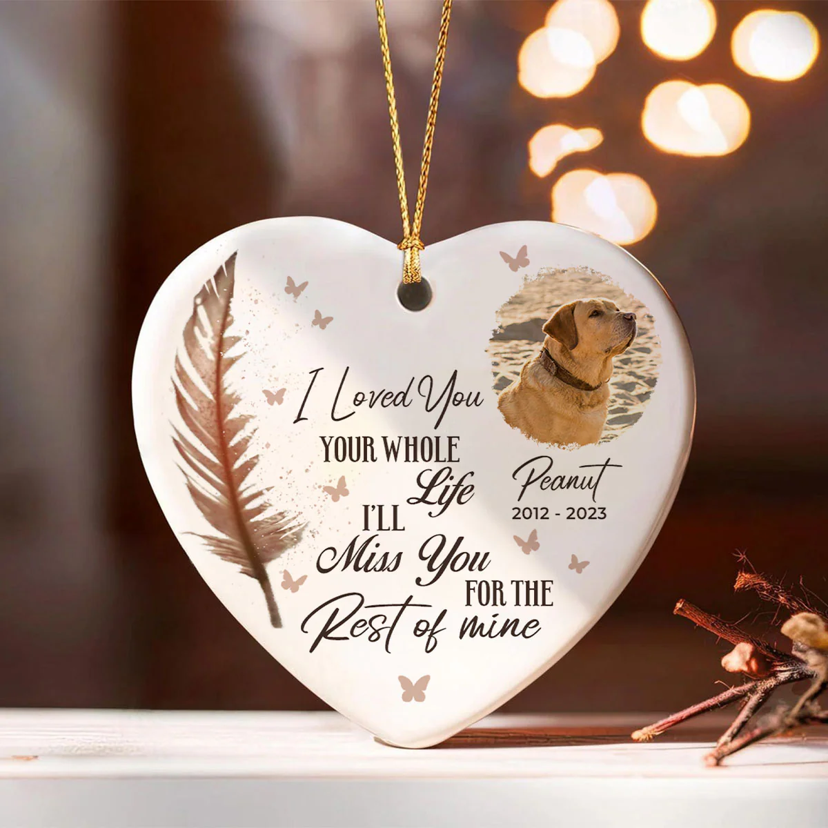 I Loved You Your Whole Life I’ll Miss You For The Rest Of Mine Pet Memorial Heart Ceramic Ornament, Upload Photo Personalized Pet Memorial Ceramic Ornament For Dog Lovers, For Cat Lovers - Image 3