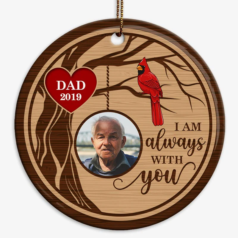 I‘m Always With You Red Heart Memorial Photo Christmas Personalized Circle Ornament