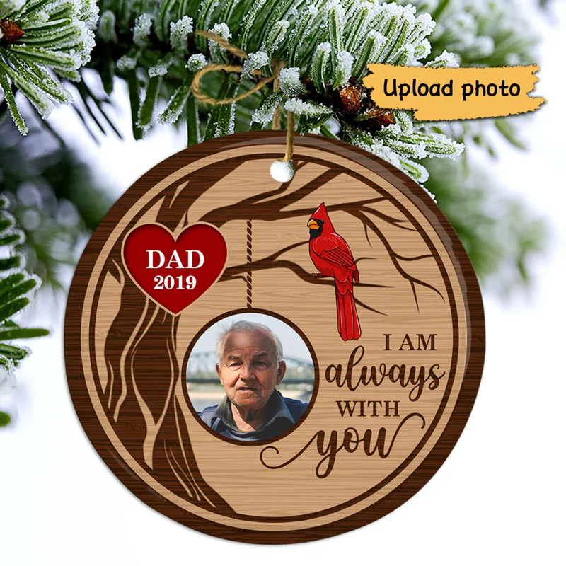 I‘m Always With You Red Heart Memorial Photo Christmas Personalized Circle Ornament - Image 2