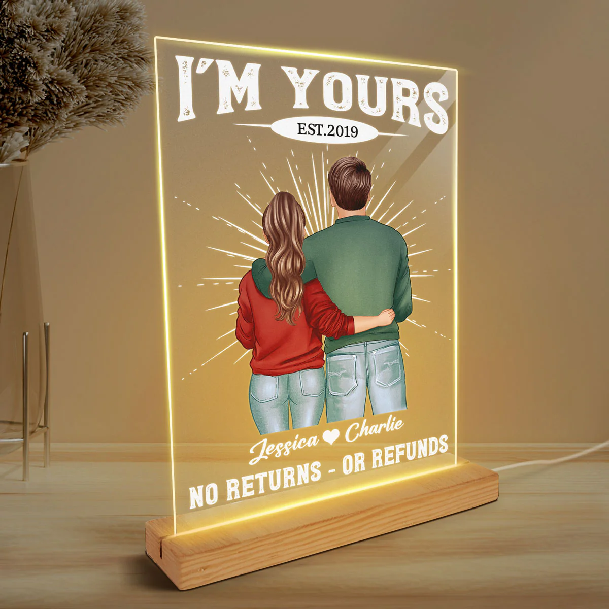 I‘m Yours Couple Gift For Him Gift For Her Personalized LED Night Light, Acrylic LED Lamp - Image 3