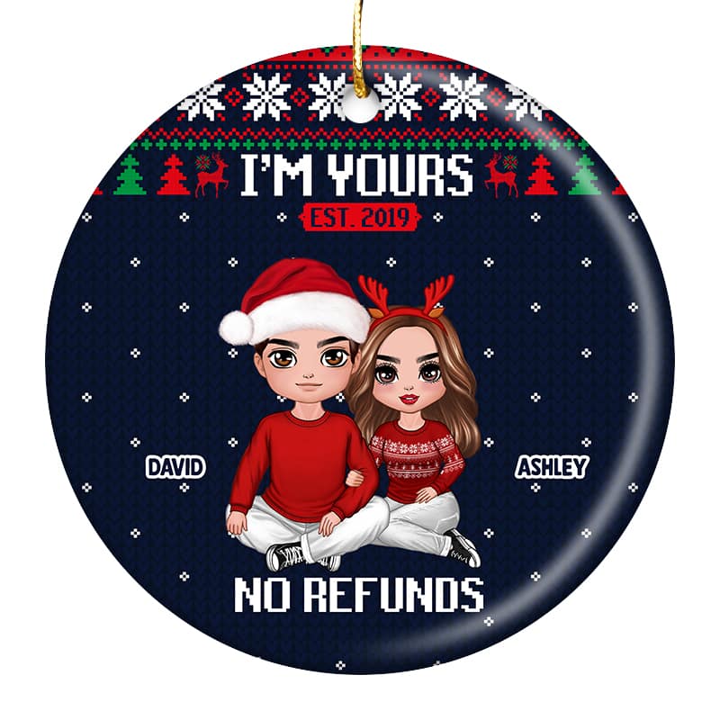 I‘m Yours Doll Couple Ugly Sweater Pattern Personalized Circle Ornament