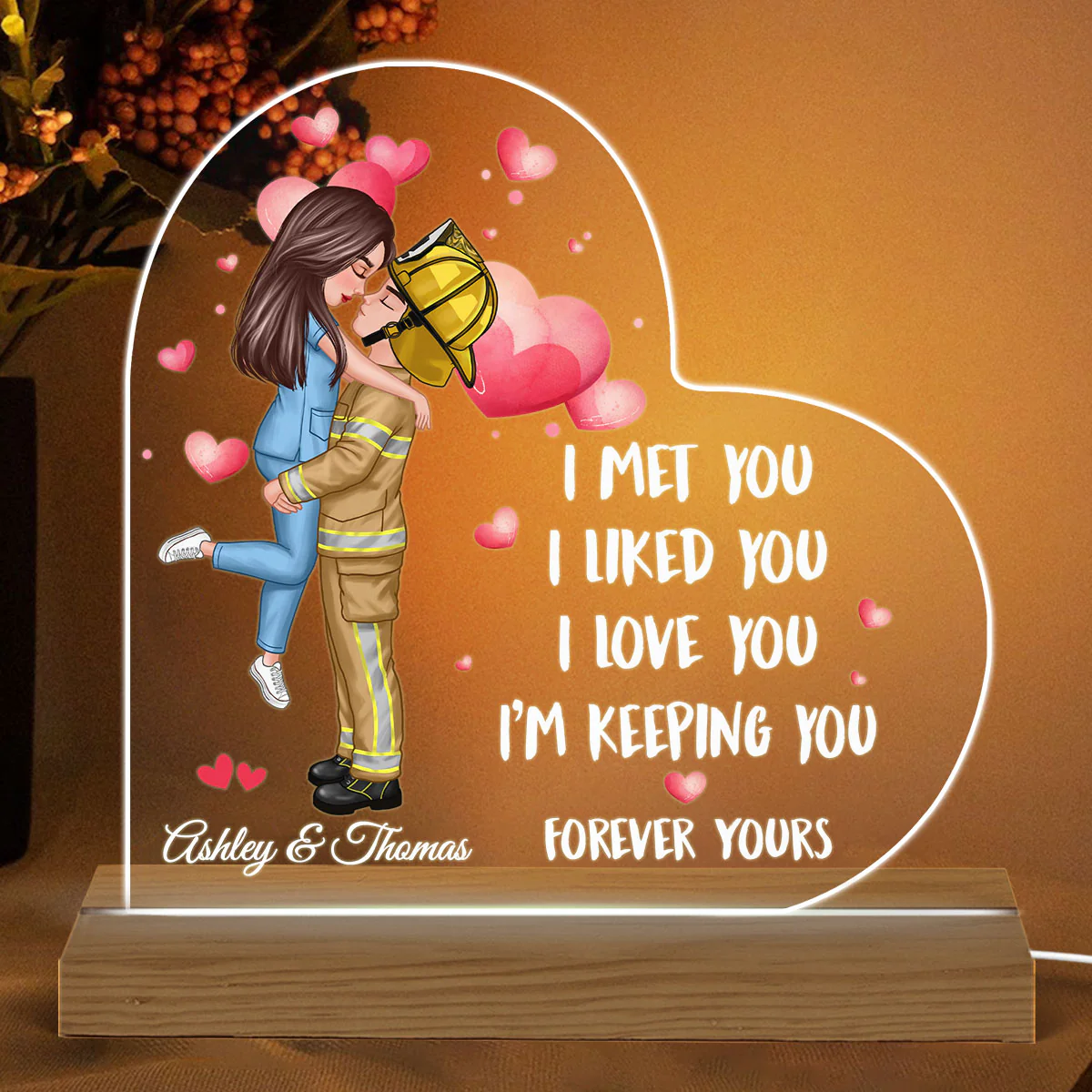 I Met You Couple Valentine‘s Day Gifts by Occupation Gift For Her Gift For Him Firefighter, Nurse, Police Officer Personalized Acrylic Plaque LED Night Light - Image 2