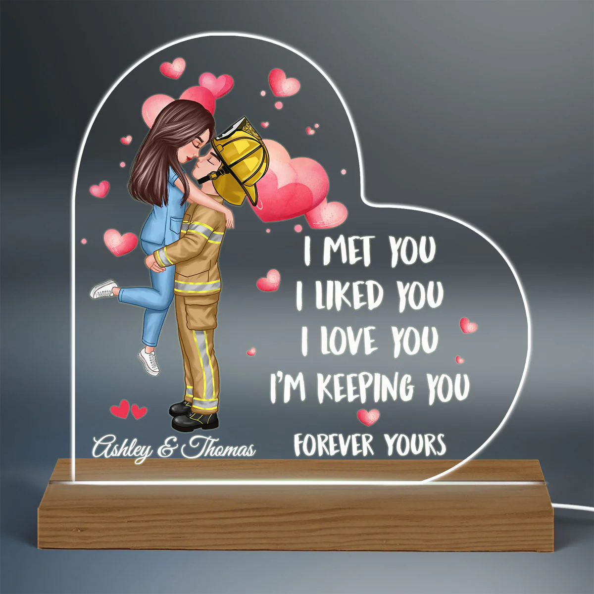 I Met You Couple Valentine‘s Day Gifts by Occupation Gift For Her Gift For Him Firefighter, Nurse, Police Officer Personalized Acrylic Plaque LED Night Light - Image 3