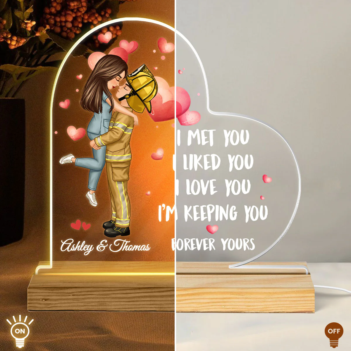 I Met You Couple Valentine‘s Day Gifts by Occupation Gift For Her Gift For Him Firefighter, Nurse, Police Officer Personalized Acrylic Plaque LED Night Light - Image 4
