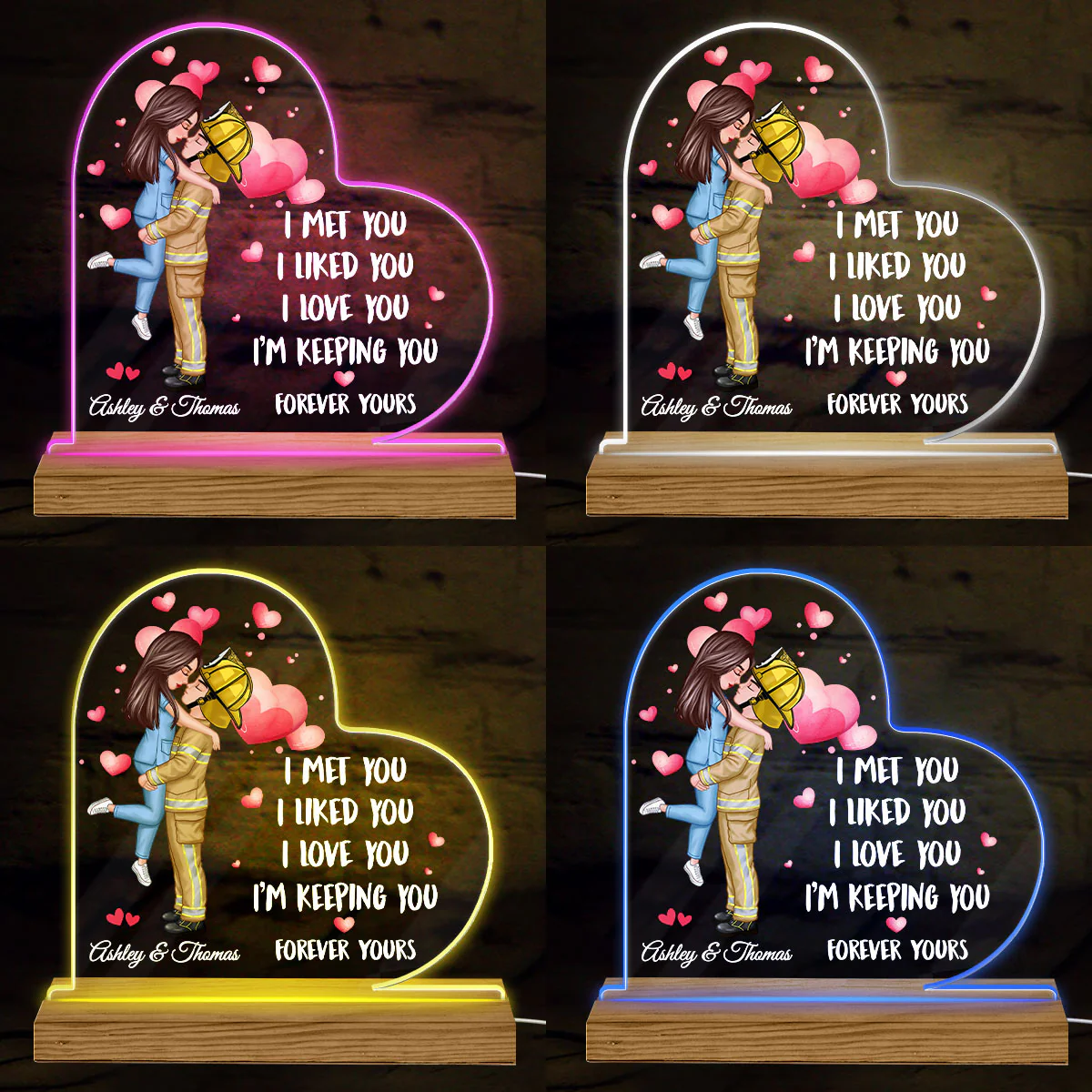 I Met You Couple Valentine‘s Day Gifts by Occupation Gift For Her Gift For Him Firefighter, Nurse, Police Officer Personalized Acrylic Plaque LED Night Light - Image 5