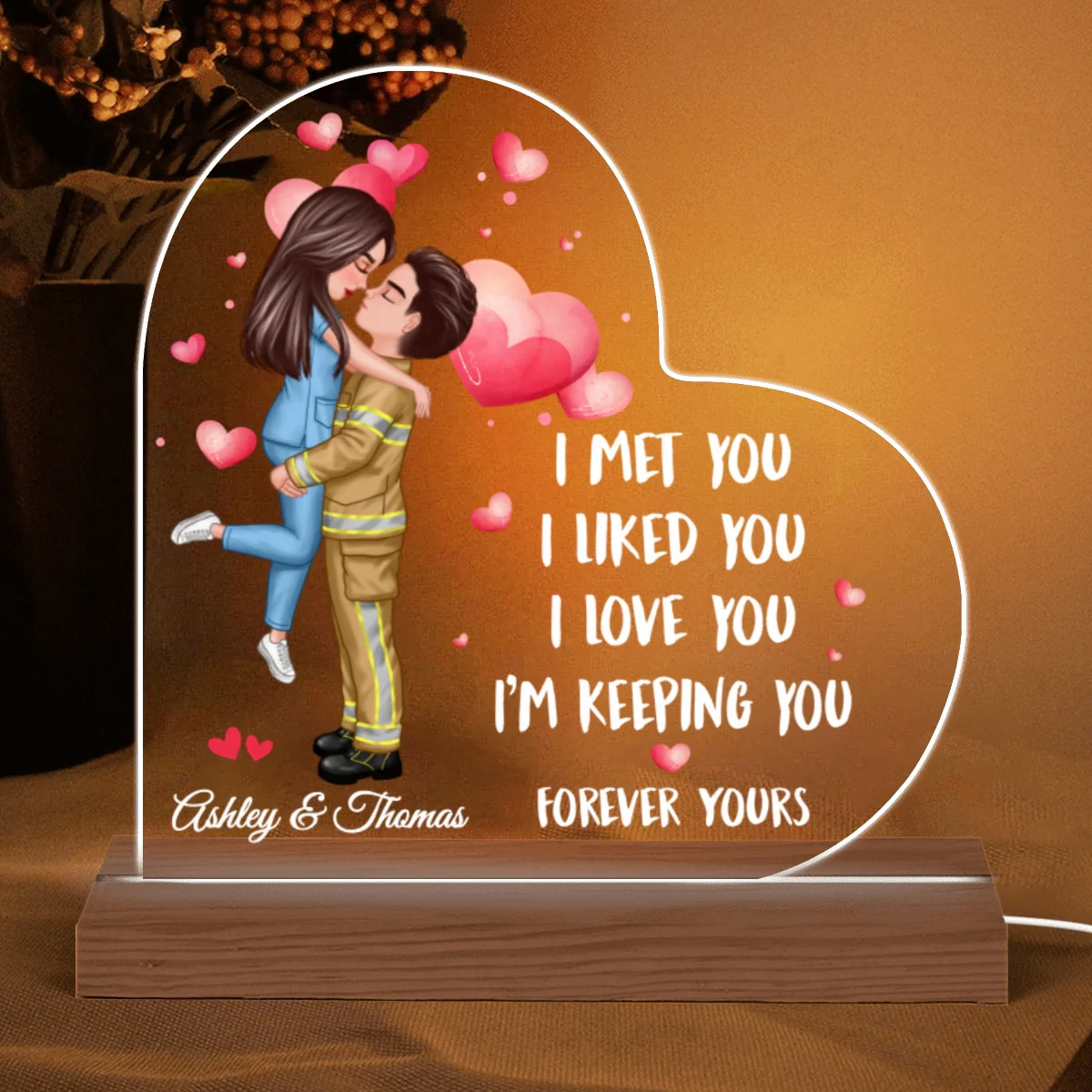 I Met You Couple Valentine‘s Day Gifts by Occupation Gift For Her Gift For Him Firefighter, Nurse, Police Officer Personalized Acrylic Plaque LED Night Light - Image 7