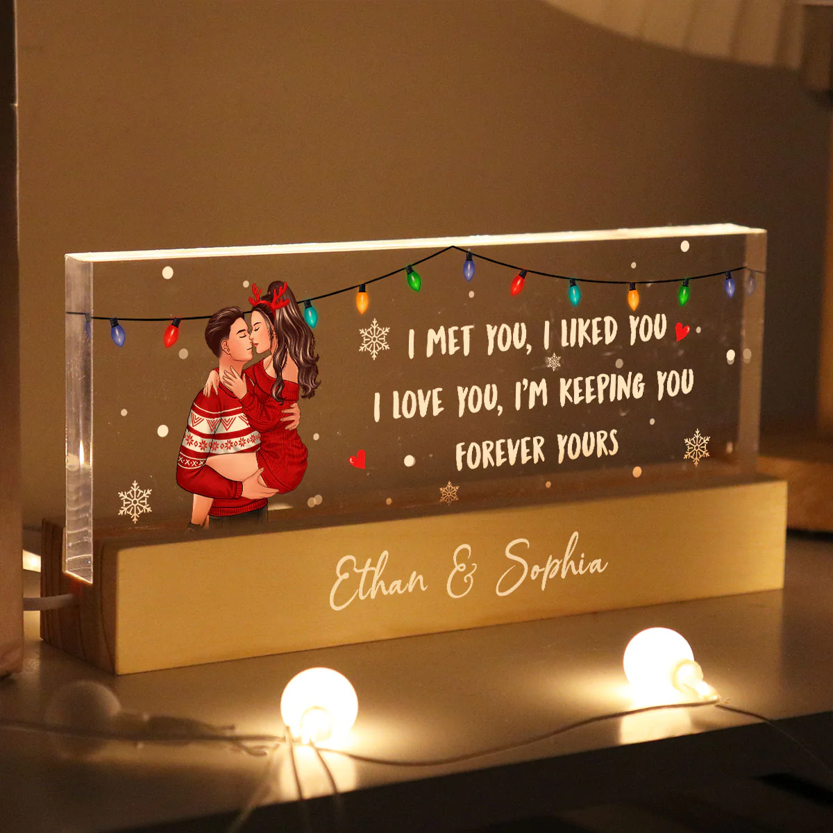 I Met You I Liked You I'm Keeping You Couple Personalized Acrylic Block LED Night Light, Christmas Gift for Him, for Her - Image 5