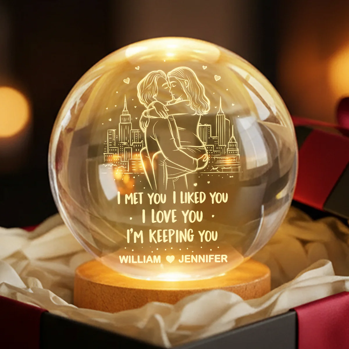 I Met You I Liked You I'm Keeping You - Personalized Crystal Ball LED Night Light - Heartfelt Valentine's Day Gift for Her, for Him - Image 2