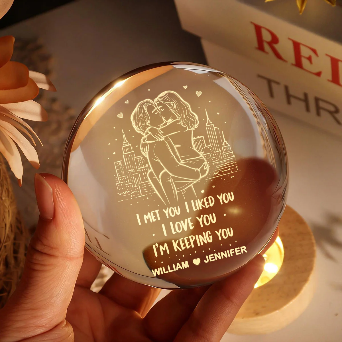 I Met You I Liked You I'm Keeping You - Personalized Crystal Ball LED Night Light - Heartfelt Valentine's Day Gift for Her, for Him - Image 3