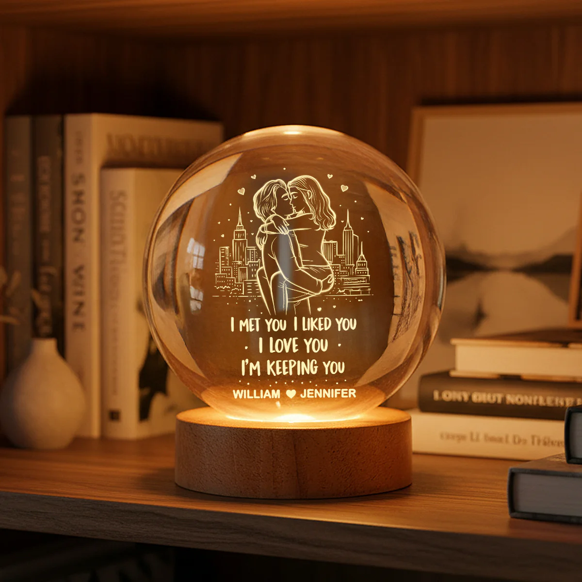 I Met You I Liked You I'm Keeping You - Personalized Crystal Ball LED Night Light - Heartfelt Valentine's Day Gift for Her, for Him - Image 5