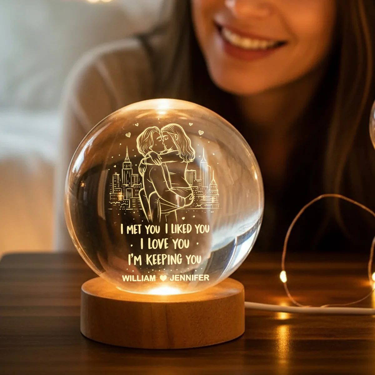 I Met You I Liked You I'm Keeping You - Personalized Crystal Ball LED Night Light - Heartfelt Valentine's Day Gift for Her, for Him - Image 9