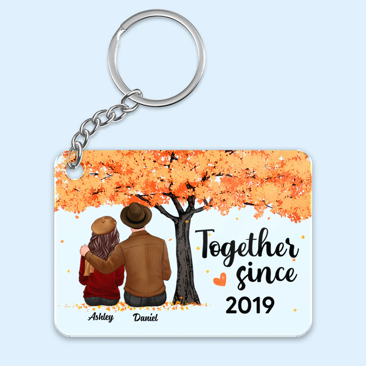 I Met You I Love You Fall Season Couple Under Tree Personalized Acrylic Keychain