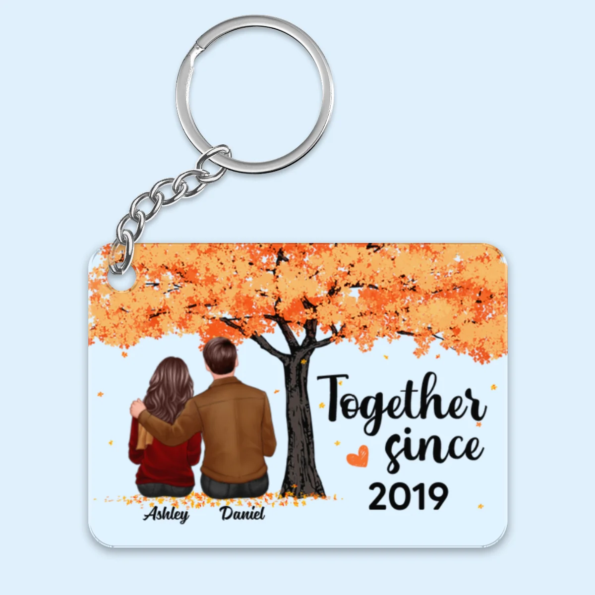 I Met You I Love You Fall Season Couple Under Tree Personalized Acrylic Keychain - Image 4
