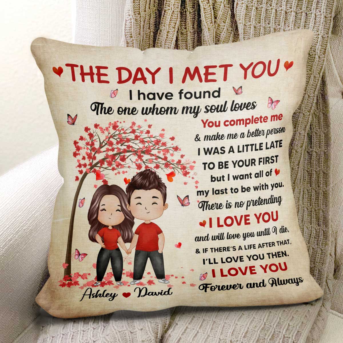 I Met You Watercolor Couple Gift For Him For Her Personalized Pillow - Image 2