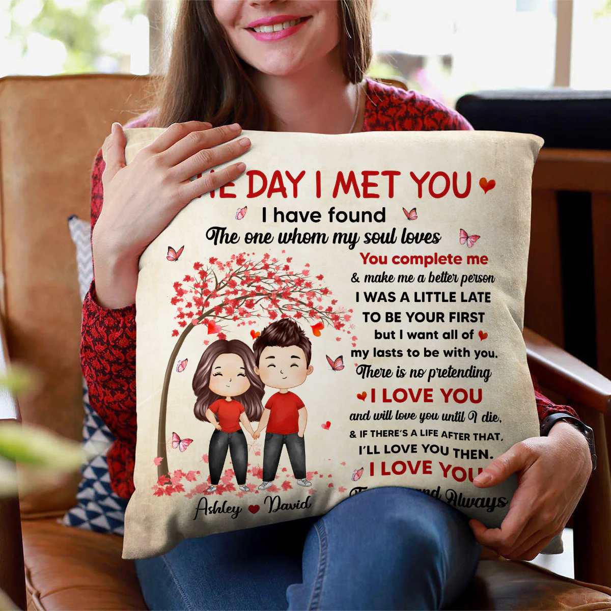 I Met You Watercolor Couple Gift For Him For Her Personalized Pillow - Image 3