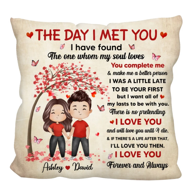 I Met You Watercolor Couple Gift For Him For Her Personalized Pillow - Image 6