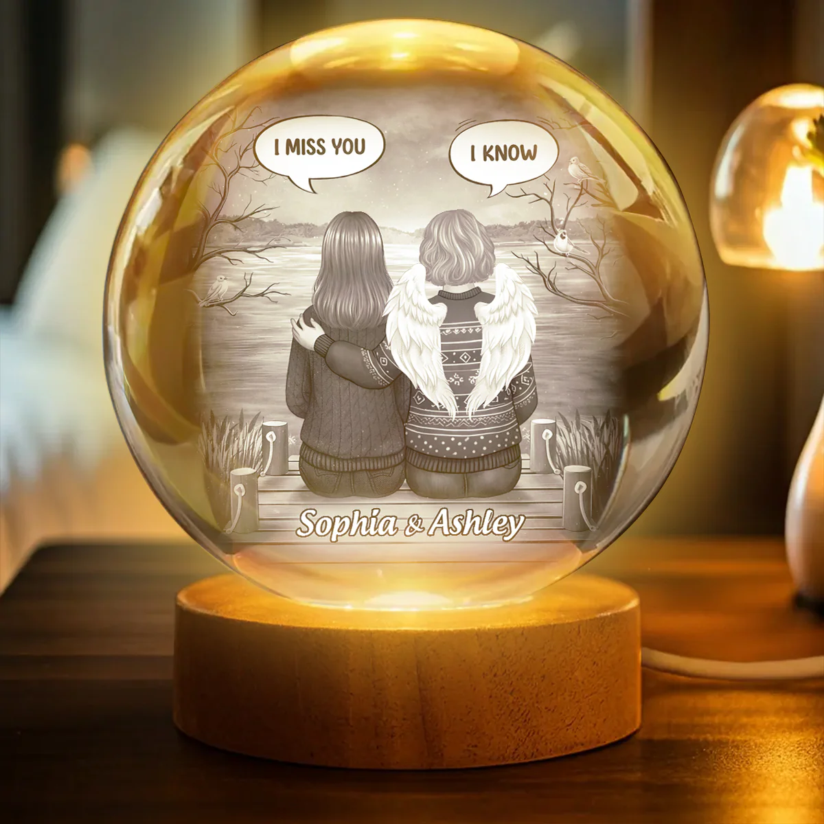 I Miss You Back View Memorial - Personalized Crystal Ball LED Night Light - Memorial Sympathy Gift