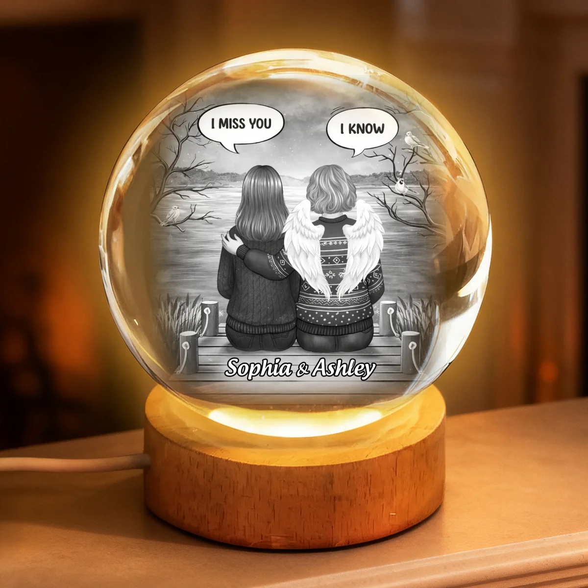 I Miss You Back View Memorial - Personalized Crystal Ball LED Night Light - Memorial Sympathy Gift - Image 11