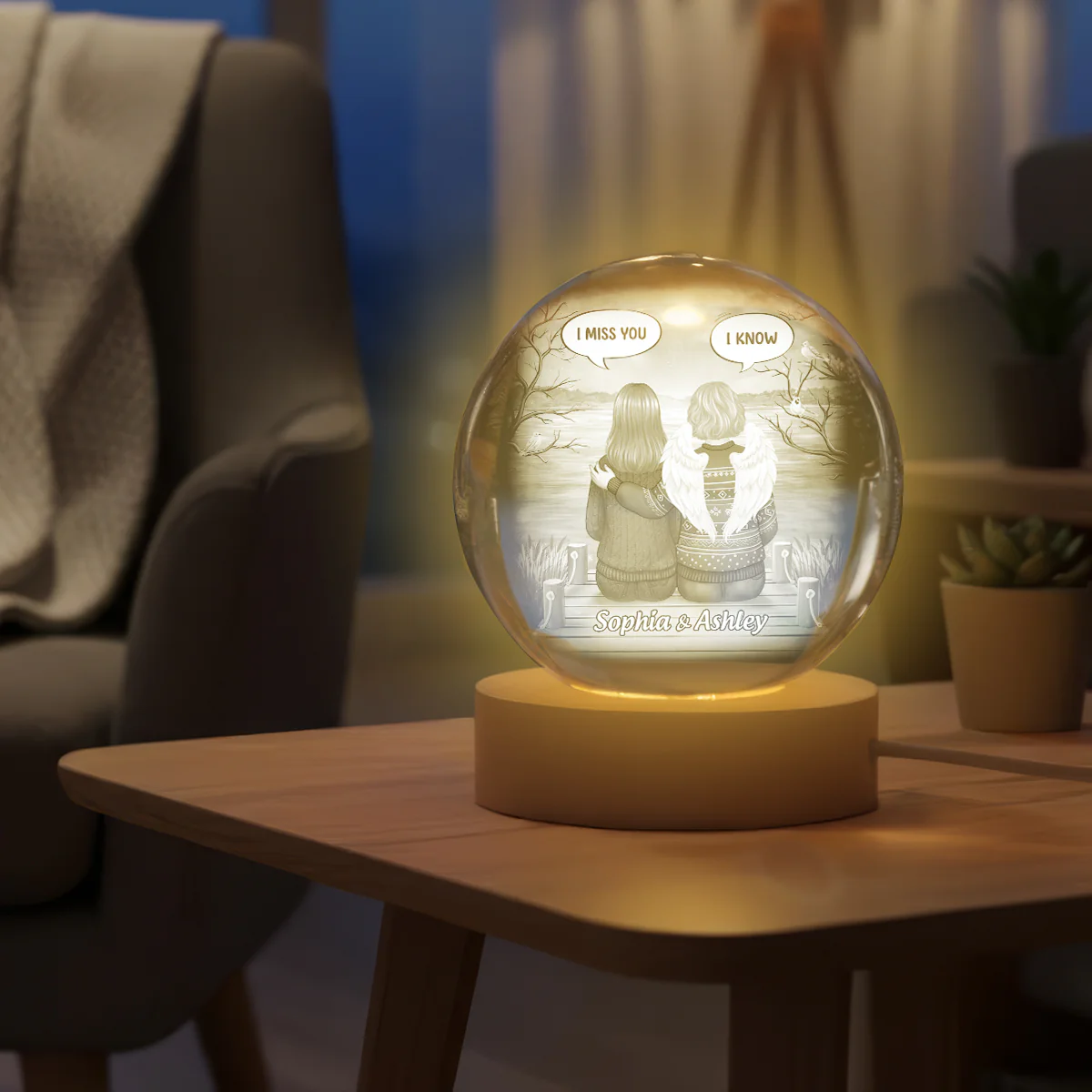 I Miss You Back View Memorial - Personalized Crystal Ball LED Night Light - Memorial Sympathy Gift - Image 3