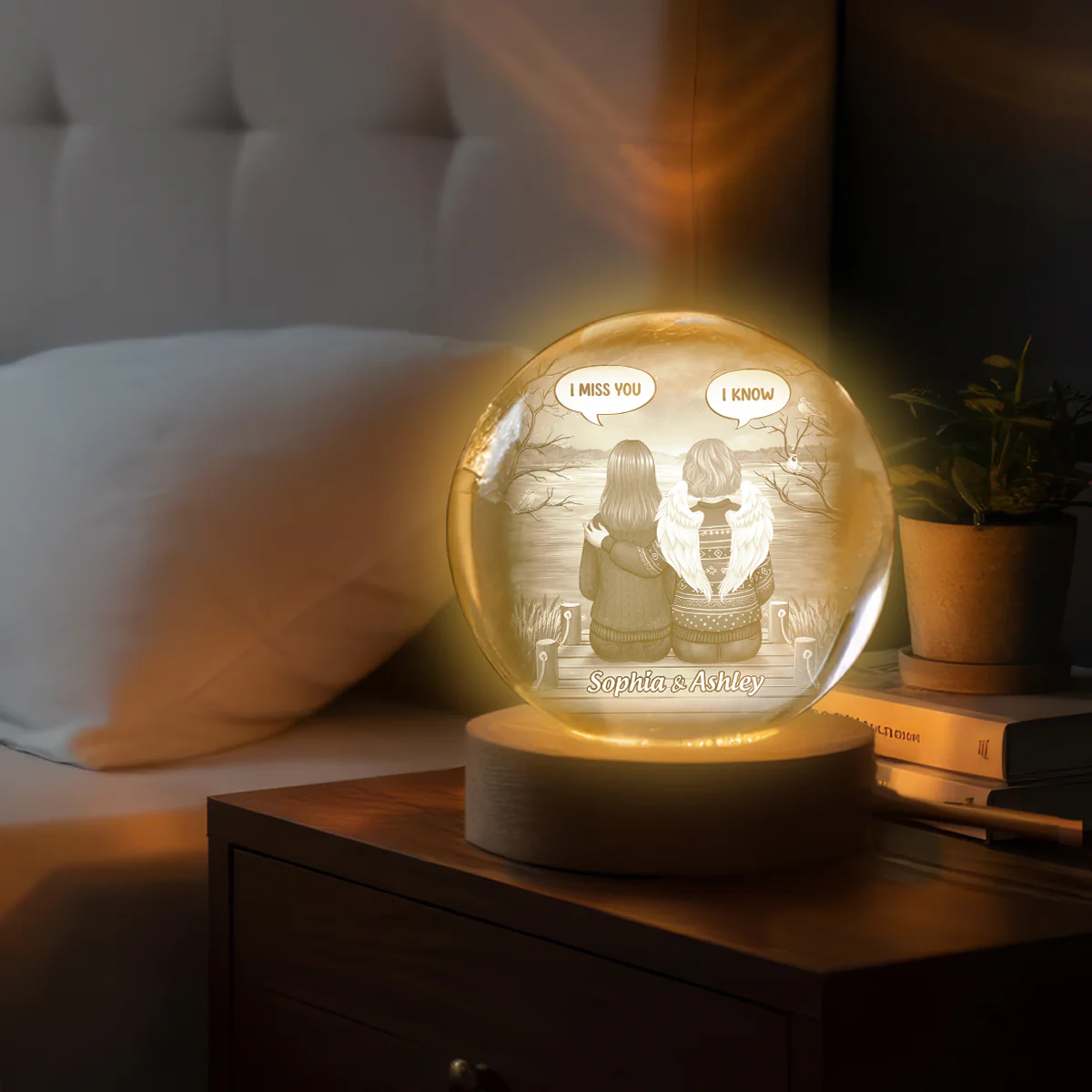 I Miss You Back View Memorial - Personalized Crystal Ball LED Night Light - Memorial Sympathy Gift - Image 4
