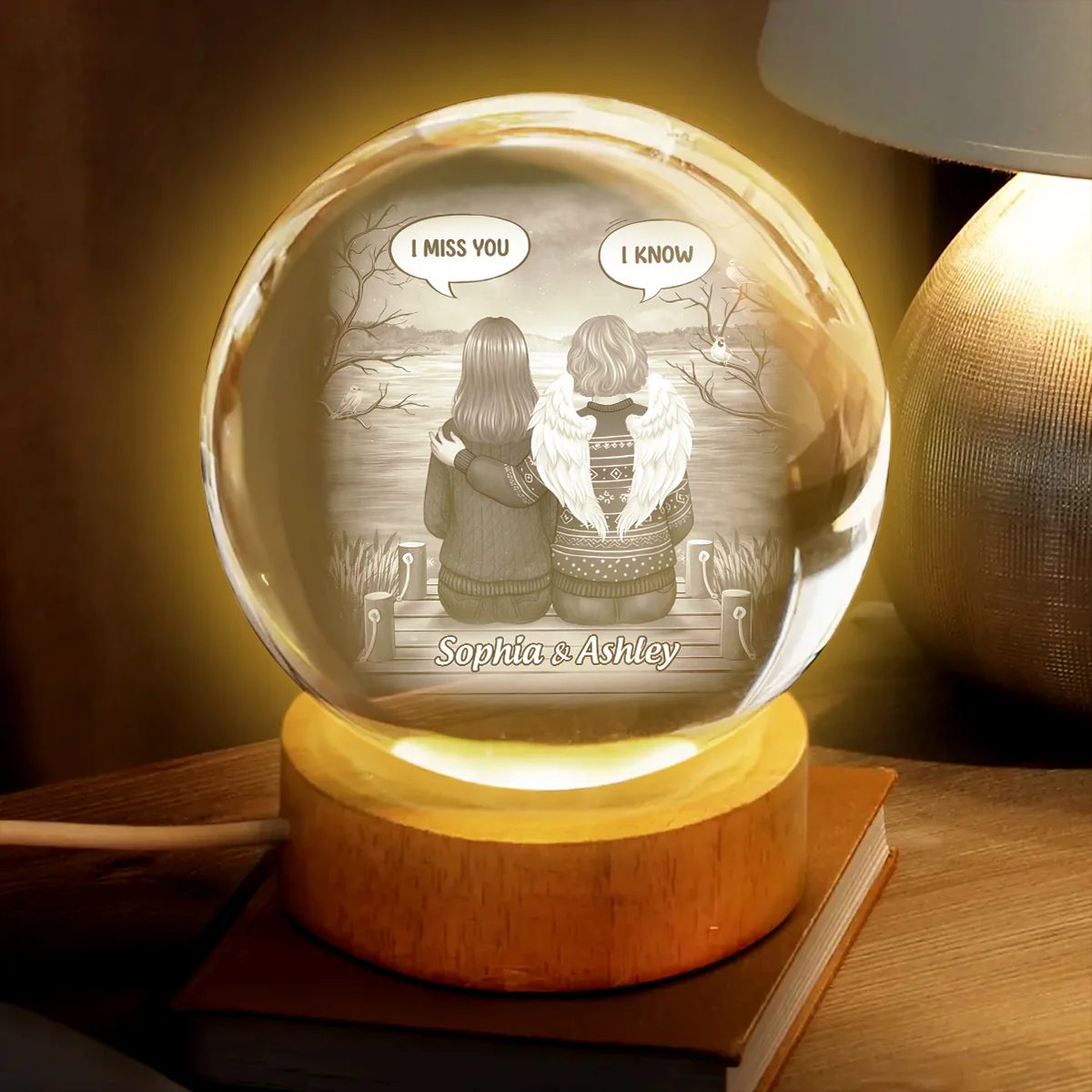 I Miss You Back View Memorial - Personalized Crystal Ball LED Night Light - Memorial Sympathy Gift - Image 5