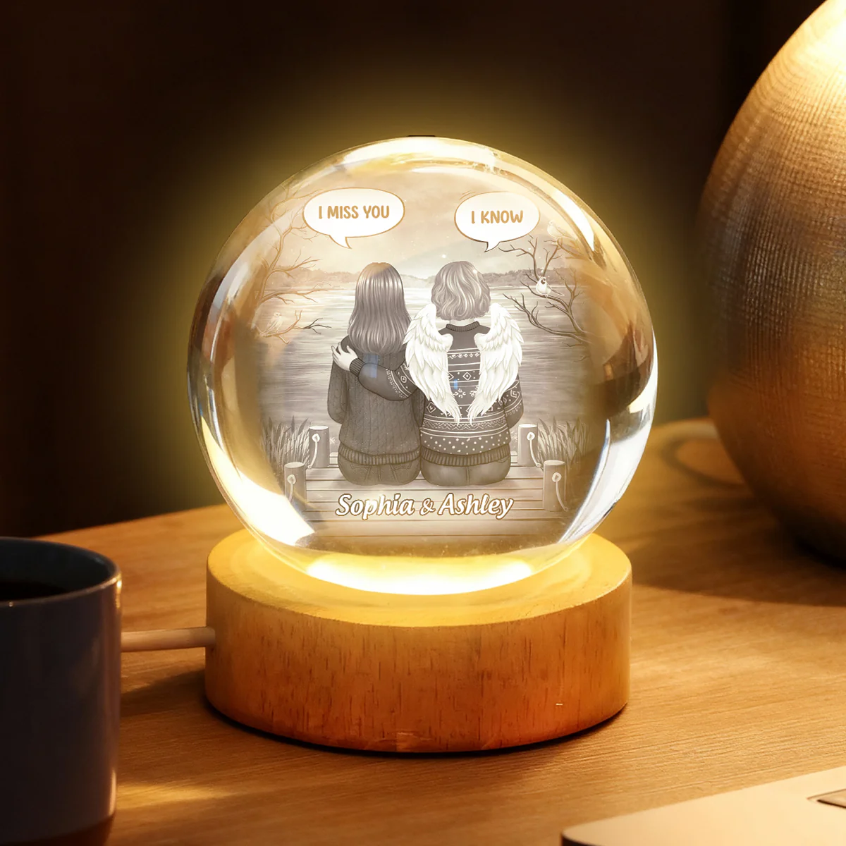 I Miss You Back View Memorial - Personalized Crystal Ball LED Night Light - Memorial Sympathy Gift - Image 6