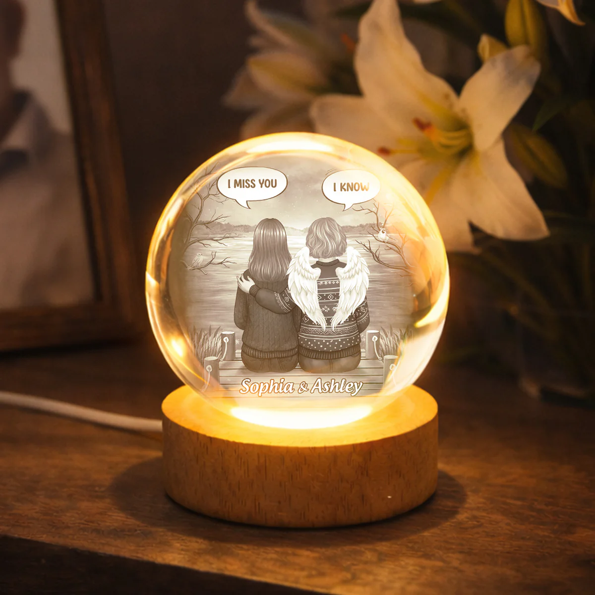 I Miss You Back View Memorial - Personalized Crystal Ball LED Night Light - Memorial Sympathy Gift - Image 7