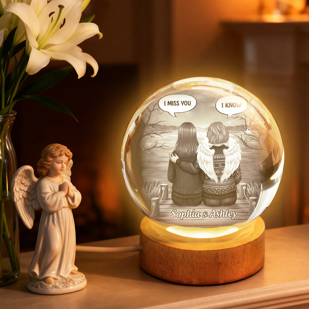 I Miss You Back View Memorial - Personalized Crystal Ball LED Night Light - Memorial Sympathy Gift - Image 8