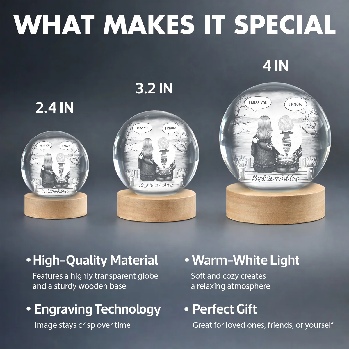 I Miss You Back View Memorial - Personalized Crystal Ball LED Night Light - Memorial Sympathy Gift - Image 9
