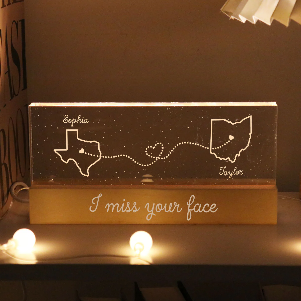 I Miss Your Face Long Distance Relationship Gift Couple Best Friend Personalized Block LED Night Light