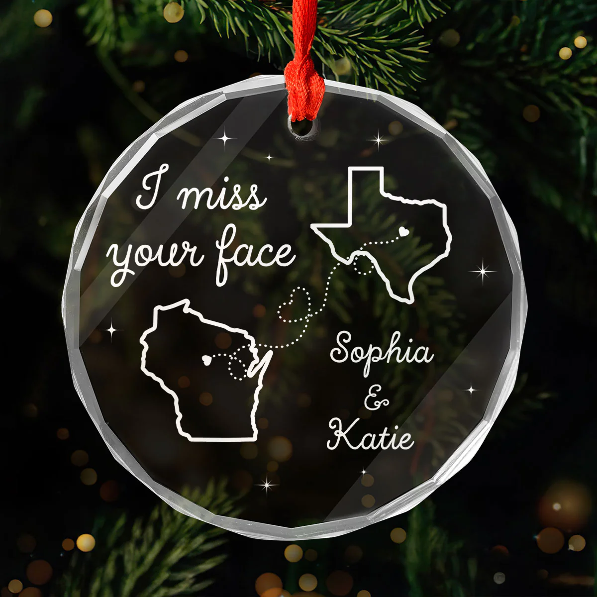 I Miss Your Face Long Distance Besties Personalized Glass Ornament, Christmas Gift For Best Friends