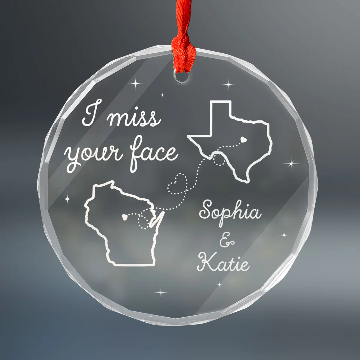 I Miss Your Face Long Distance Besties Personalized Glass Ornament, Christmas Gift For Best Friends - Image 2