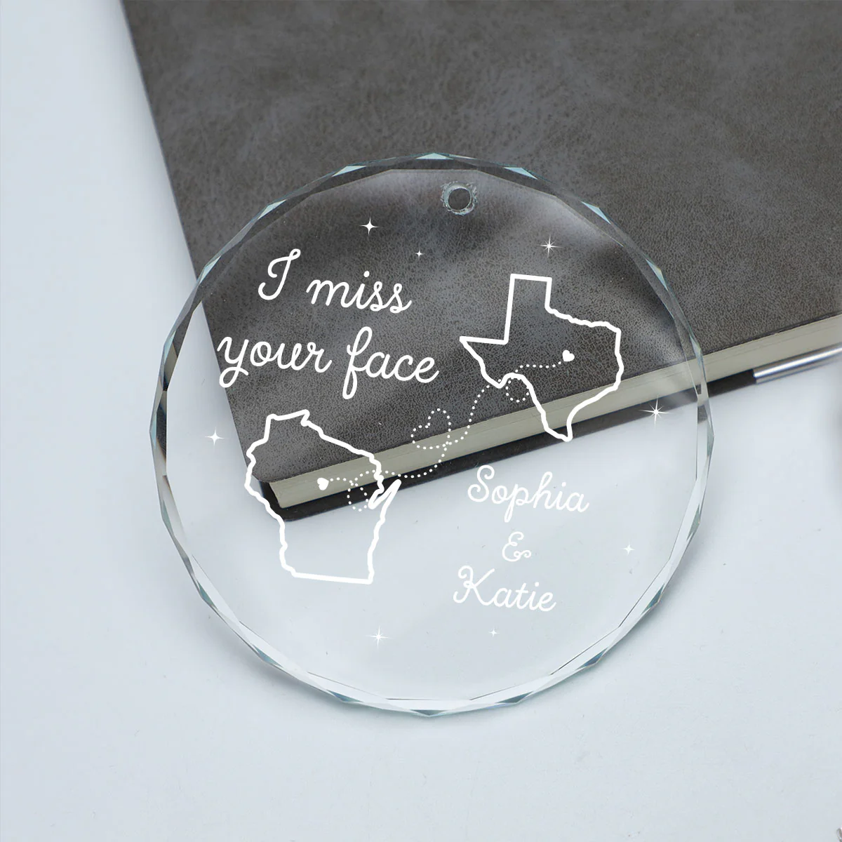 I Miss Your Face Long Distance Besties Personalized Glass Ornament, Christmas Gift For Best Friends - Image 3