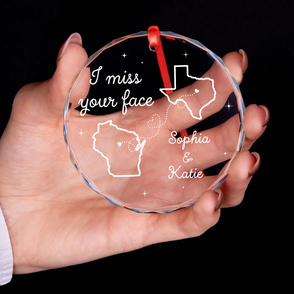 I Miss Your Face Long Distance Besties Personalized Glass Ornament, Christmas Gift For Best Friends - Image 4