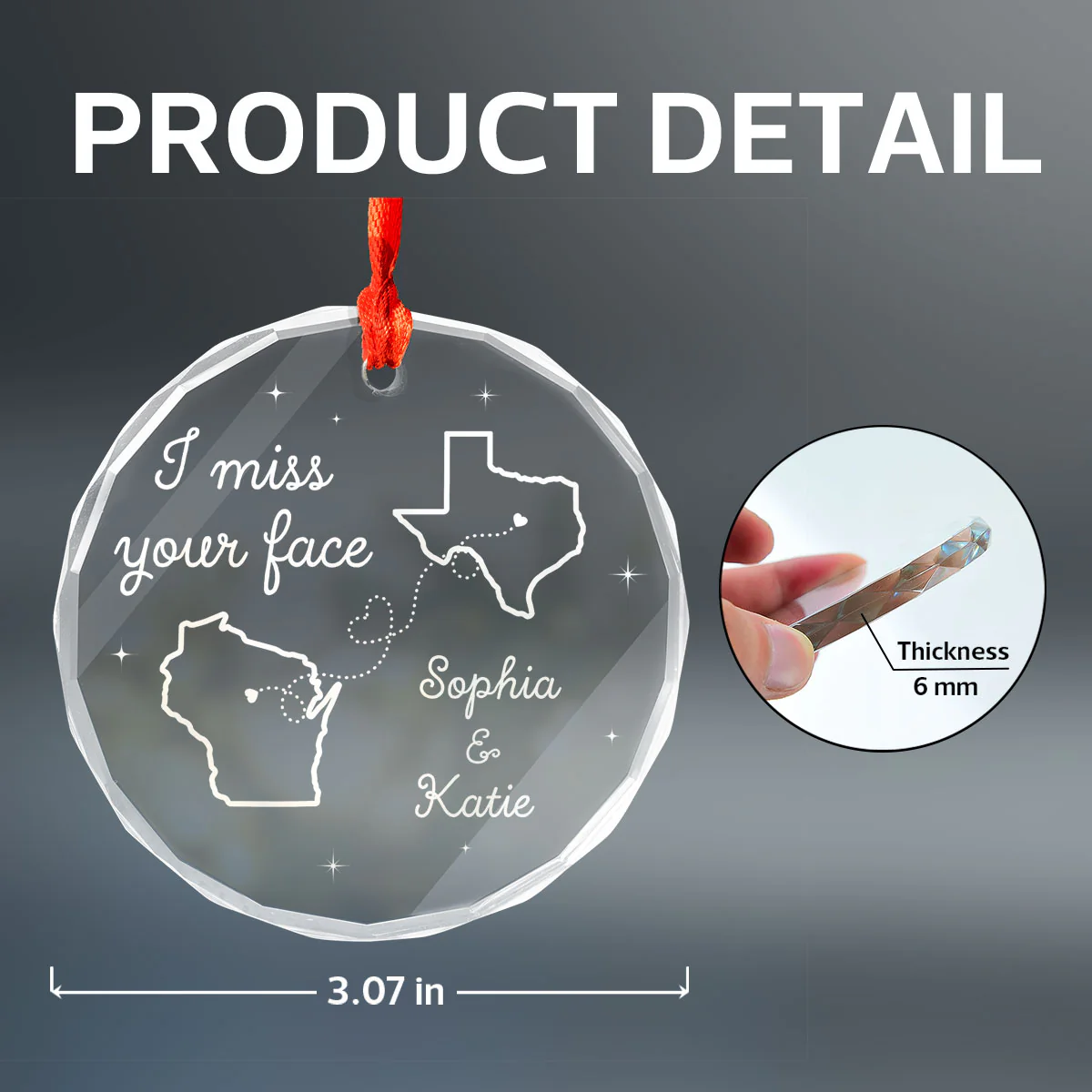 I Miss Your Face Long Distance Besties Personalized Glass Ornament, Christmas Gift For Best Friends - Image 5