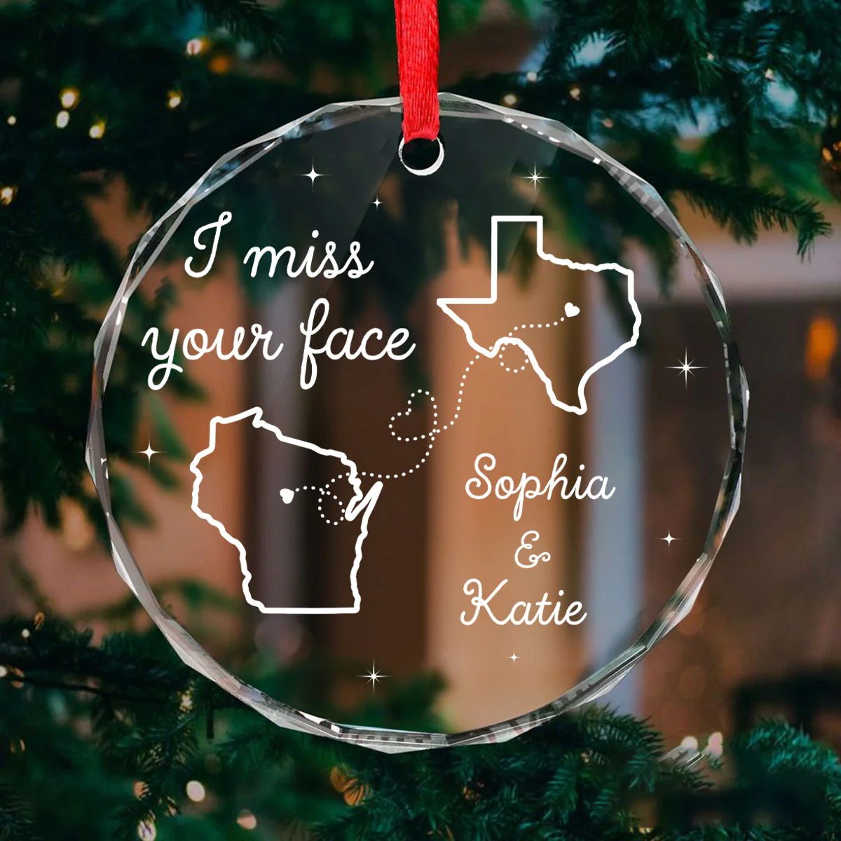 I Miss Your Face Long Distance Besties Personalized Glass Ornament, Christmas Gift For Best Friends - Image 7