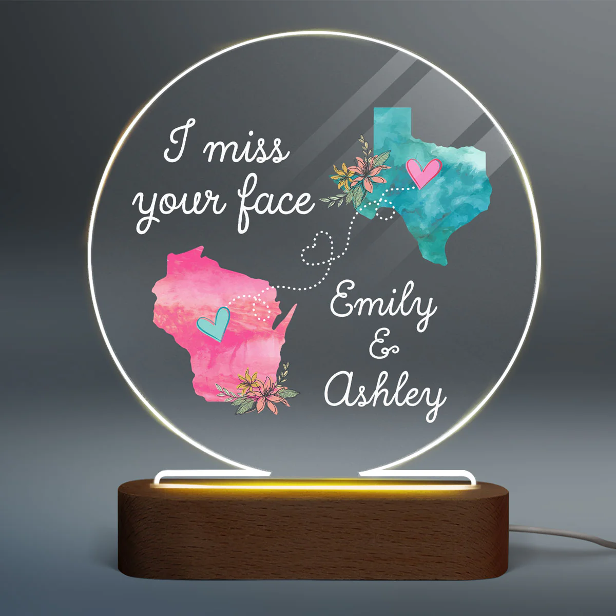 I Miss Your Face Long Distance Gift For Friends Family Personalized Circle Acrylic Plaque LED Lamp Night Light - Image 2
