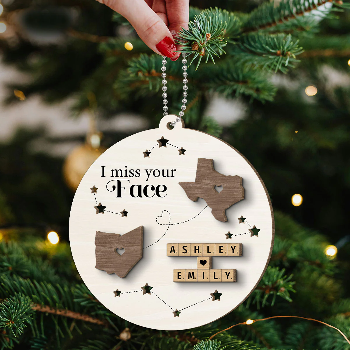 I Miss Your Face Long Distance State Maps Wooden Blocks Personalized 2-Layer Wooden Ornament, Christmas Gift For Besties, Couple, Family - Image 5